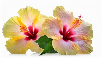 yellow pink hibiscus on white background with path