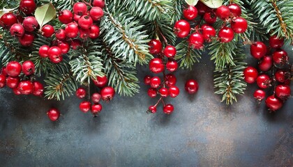 Fototapeta na wymiar red berries christmas decor border