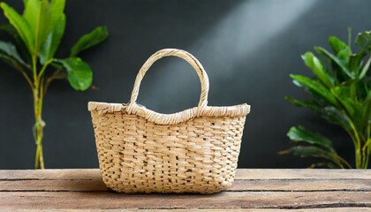 Fototapeta na wymiar wooden woven bag or wicker bag isolated with clipping path for mockup