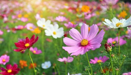 colorful cosmos flowers in the garden selective soft focus for nature background