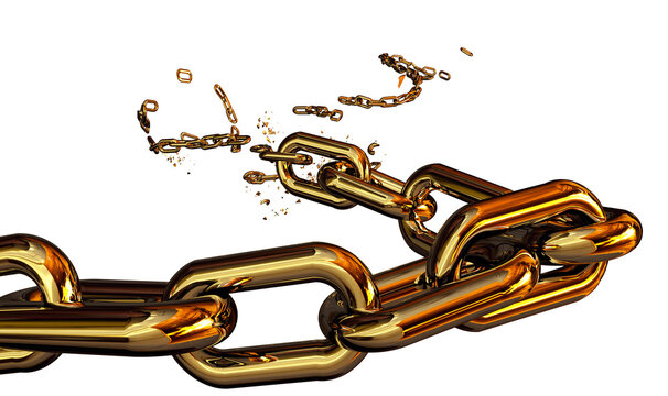golden gold chain breaking isoalted crisis - 3d rendering