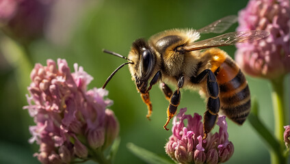 bee on a beautiful flower macro