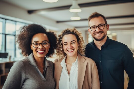 Group portrait of diverse business people in office