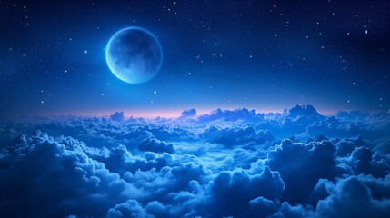 Naklejka na ściany i meble Night sky with full bright moon in the clouds, cinematic moon and clouds,