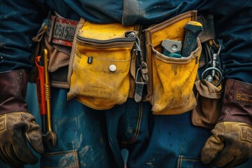 Fototapeta premium Close up maintenance worker bag with tools