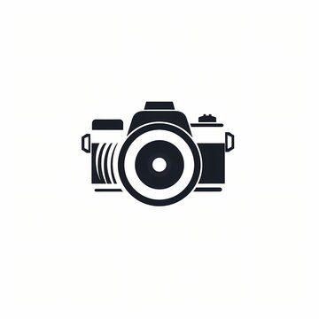 A sleek and modern camera logo, representing creativity and capturing moments, with clean lines and minimalist design, on a white background.