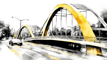 Fototapeta premium A captivating watercolor sketch of a bridge with yellow gray lines