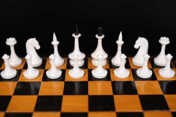 beautiful playing chess on the chessboard before the game