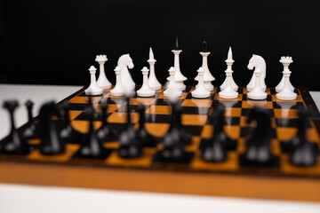 beautiful playing chess on the chessboard before the game