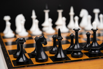 beautiful playing chess on the chessboard before the game