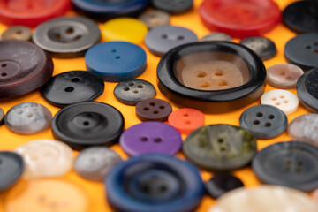 Many different buttons on a yellow background
