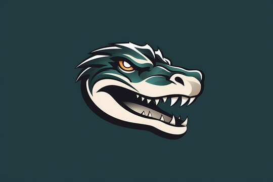 A sleek and stylized crocodile face logo illustration, emphasizing strength and resilience, isolated on a modern and minimalist solid backdrop