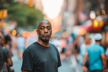 Naklejka premium Black lives matter, black man in the street on background.
