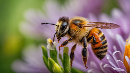 bee on a beautiful flower macro season