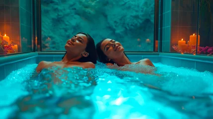 Foto op Plexiglas Two women relaxing in the swimming pool. © mirifadapt