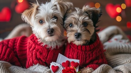 Valentine's Love: Dogs in Heart Sweaters

