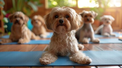 Canine Companions: Yoga Session with Dogs

 - obrazy, fototapety, plakaty