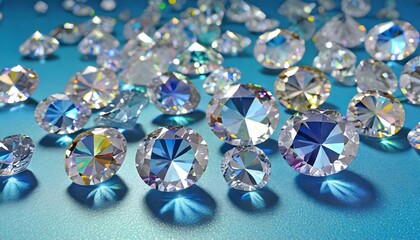 a scattering of diamonds on a serene blue background, each facet bathed in cool tones, emanating opulence and luxurious ambiance