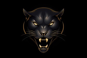 A sophisticated and sleek panther face logo illustration, representing stealth and elegance, set against a dark and mysterious solid background
