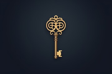 A timeless and classic key symbol logo illustration, representing access and security, standing out against a refined and luxurious solid background
