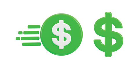 3d dollar icon set on currency firstest growing concept vector illustration