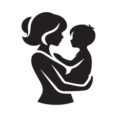 Minimalist Silhouette Vector design of a mom and child