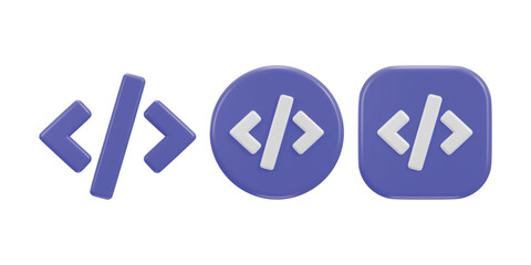code icon set 3d rendering symbol of web development