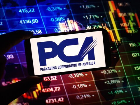Konskie, Poland - February 09, 2024: Packaging Corporation of America company logo displayed on mobile phone