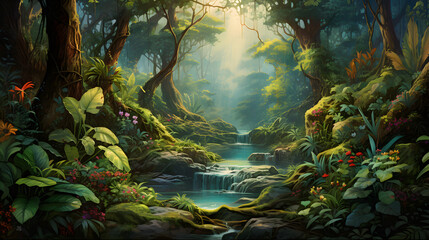 Fototapeta na wymiar Illustration of colorful Amazing jungle