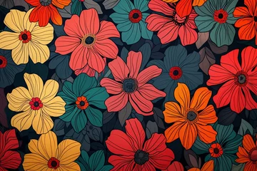 Deurstickers Pattern with bright flowers. © Robert