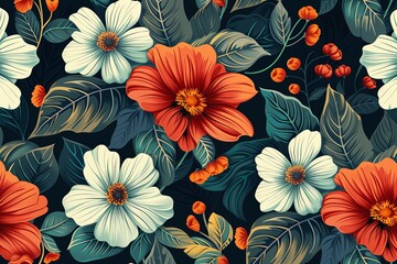 Pattern with bright flowers.