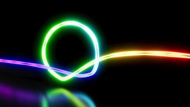 Neon knot on black mirror surface able to loop end
