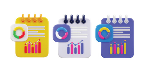 Obraz premium 3d paper with chart icon on business financial report vector icon illustration set