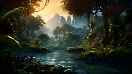 Rolgordijnen Illustration of colorful Amazing jungle © toomi123