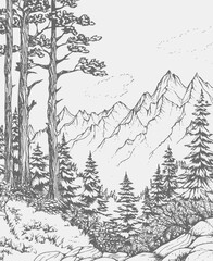 winter mountain landscape with trees