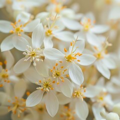 Obraz premium Anise flowers in full bloom, showcasing the delicate white petals and vibrant yellow centers. The soft natural light enhances the details, creating a visually appealing
