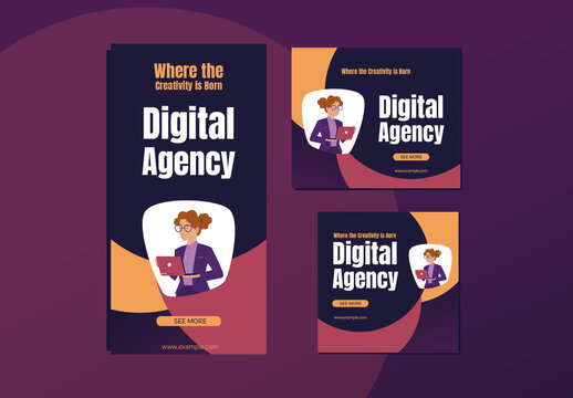  Purple Orange Modern Gradient Digital Agency Web UI/UX Banner
