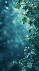 a tree branch with leaves and water in the background