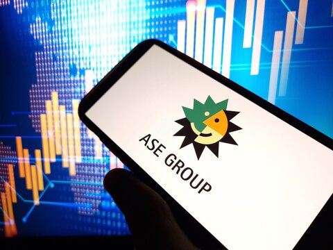 Konskie, Poland - February 09, 2024: ASE Group company logo displayed on mobile phone