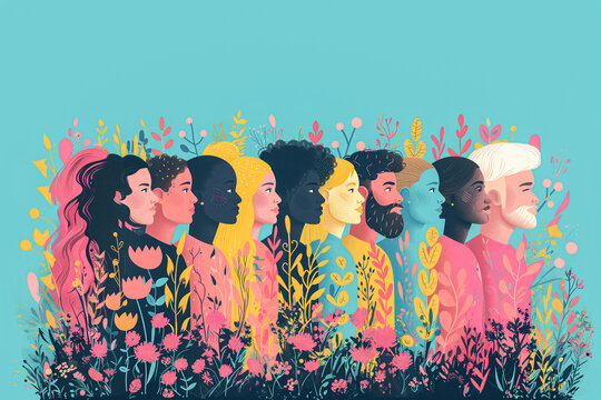 Illustration of Diversity Group of People Side by Side on Isolated Background. Diversity Concept