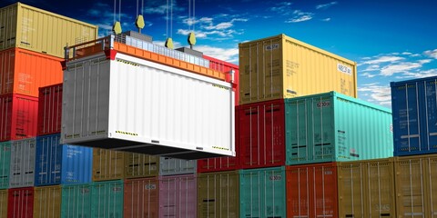 Fototapeta premium White freight shipping container crane hook - 3D illustration
