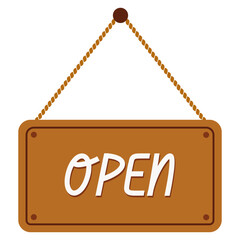 wood open shop sign front door illustration