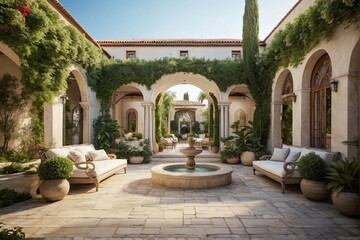 Fototapeta na wymiar Beautiful Mediterranean House with Central Courtyard 