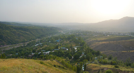 A village at the foot of a mountain