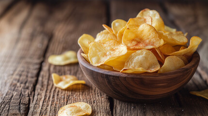 Rustic Indulgence  Crispy Golden Potato Chips in a Bowl