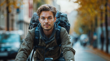 Obraz premium Urban Explorer with Backpack Generative AI