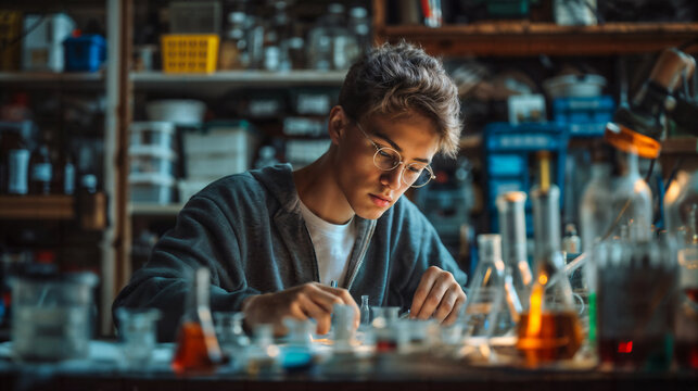 Young Scientist Engaged in Research in Laboratory. Generative AI