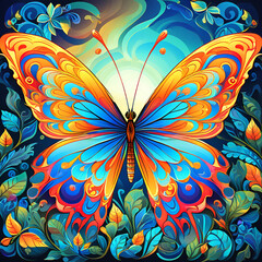 Fototapeta na wymiar psychedelic Azure Swirl butterfly. DMT art style