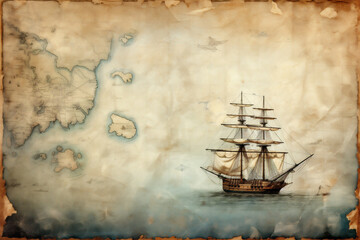 Mapa antiguo con barco