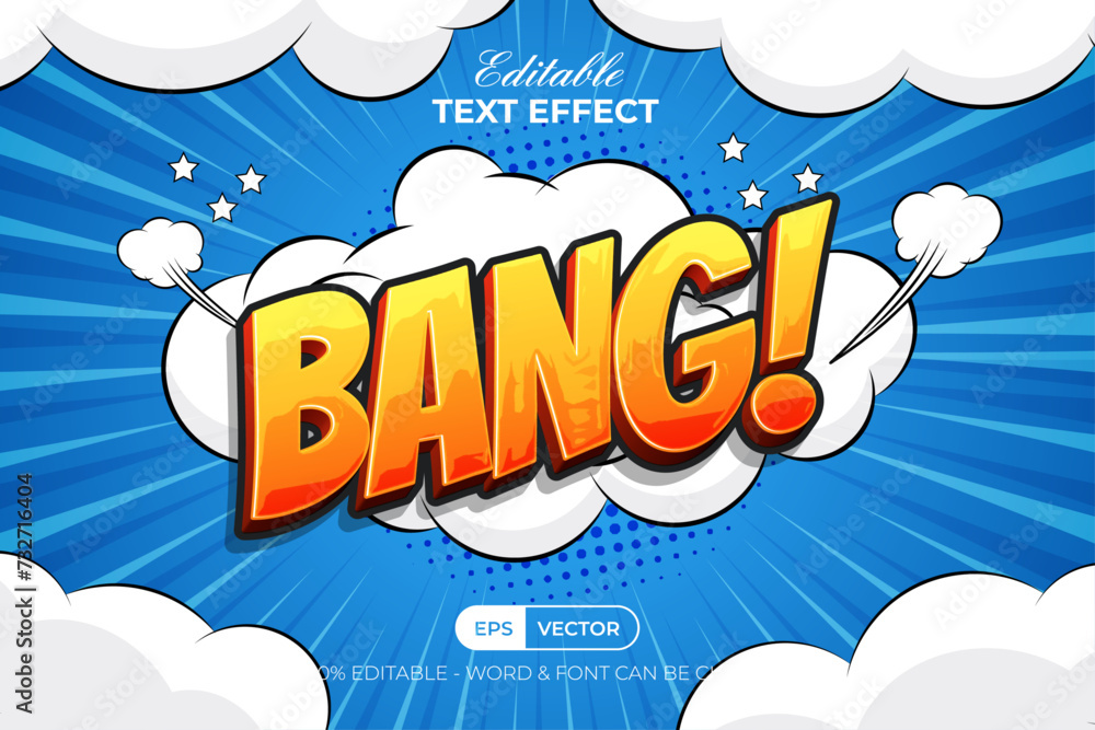 Poster comic text effect bang cloud background style. editable text effect vector template.